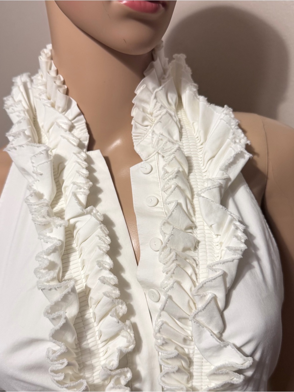 BCBGMaxazria White Ruffled Halter Summer Dress - Picture 2 of 5